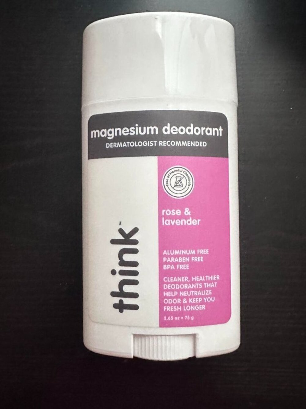 Think magnesium deodorant. New. Rose and lavender scent.